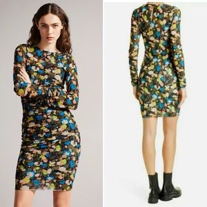 50% OFF Ted Baker Tina Ruched Front Long-sleeves Mini Dress Multi Floral